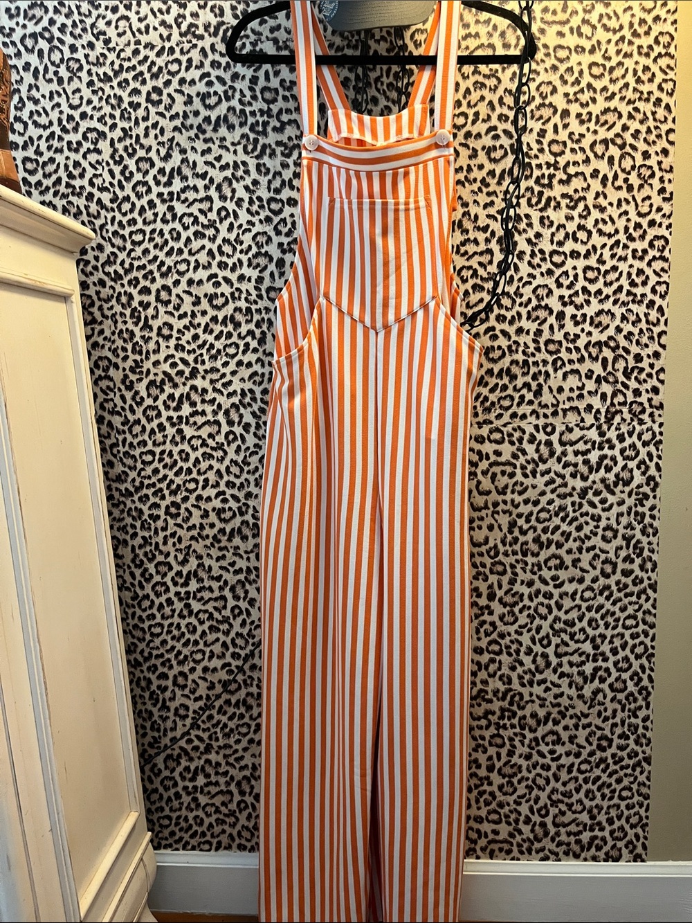 TN VOLS Striped Orange & White Wide-Leg Jumpsuit